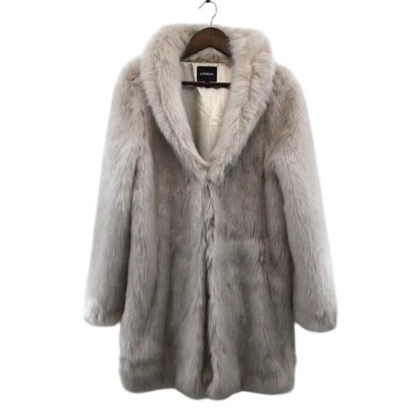 Express Cream Faux Fur Jacket - Picture 1 of 11